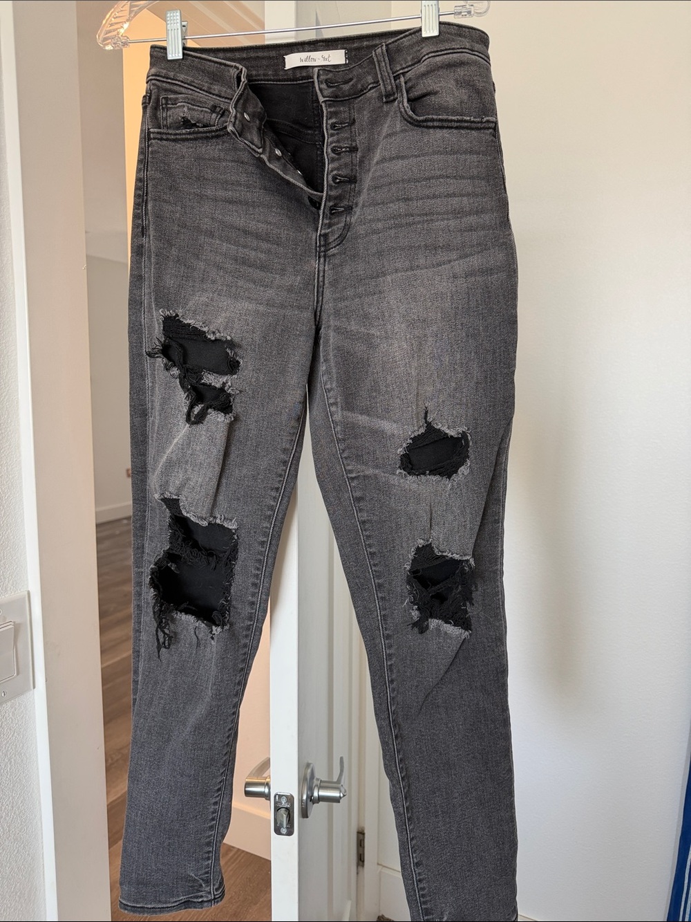 High-Rise Black Grey Distressed Skinny Jeans